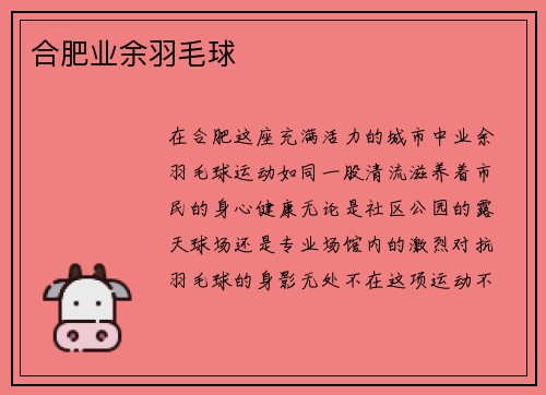 合肥业余羽毛球