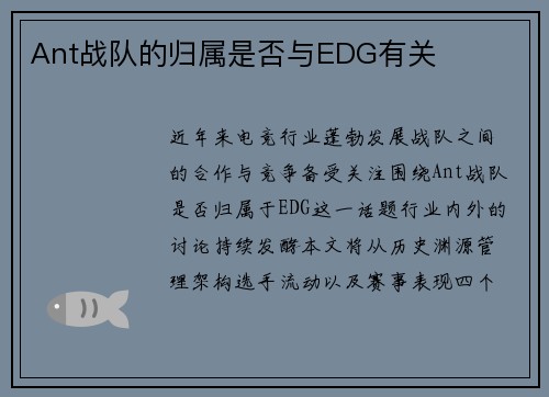 Ant战队的归属是否与EDG有关