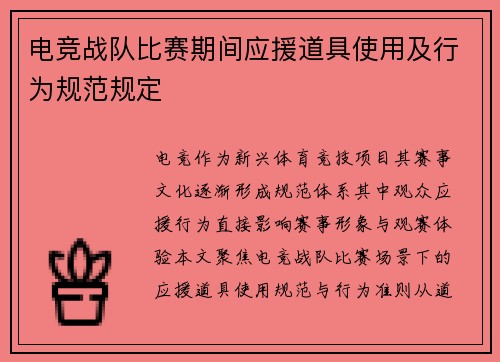 电竞战队比赛期间应援道具使用及行为规范规定
